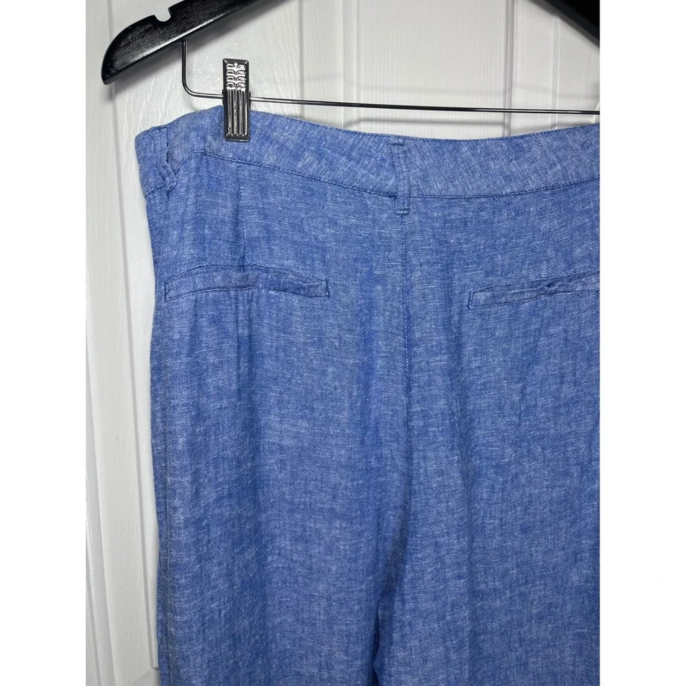 Zara Pants Womens XL Blue Linen Blend High Rise Wide Leg Cropped Patch Pocket